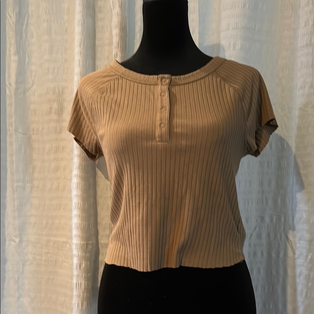 Tan Ribbed Women's Top